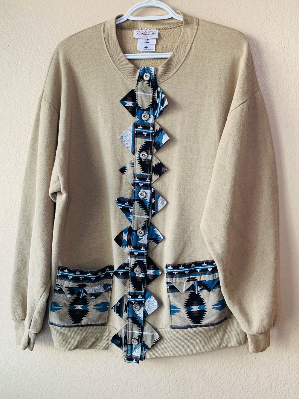 Handmade Southwestern Country GrandmaCore Tan Pullover Sweatshirt Size L
